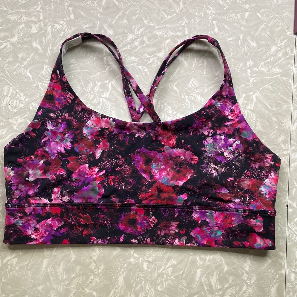 Lululemon Energy Bra Long Line in Fluoro Floral Multi Size 12 🌺